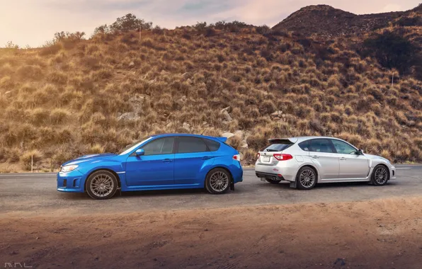 Картинка две, Subaru, Impreza, WRX, серая, STI, синя