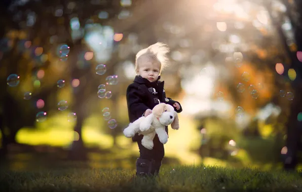 Картинка осень, пузыри, игрушка, мальчик, боке
