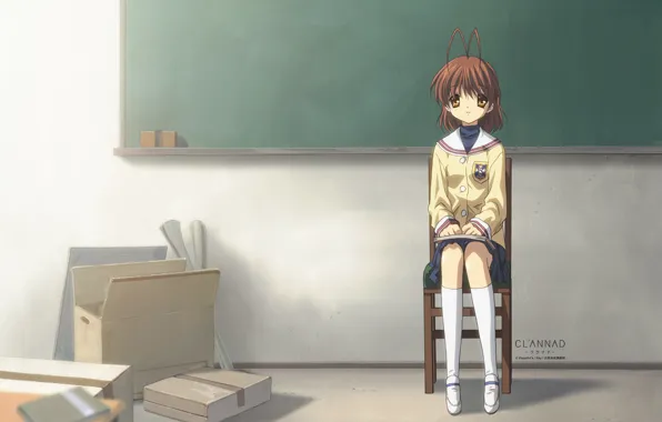 Картинка девушка, стул, доска, одна, Clannad, Кланнад, Nagisa Furukawa