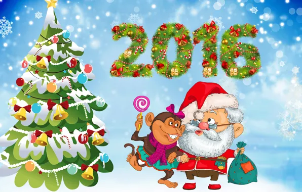 Картинка елка, обезьяна, Новый год, New Year, Monkey, 2016