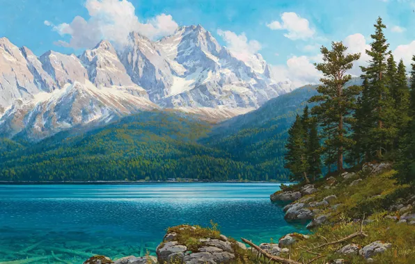 Картинка лес, пейзаж, горы, озеро, берег, голубизна, Rudolf Reschreither