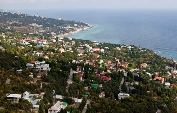 Картинка город, фото, побережье, дома, сверху, Крым, Ялта