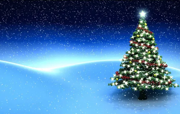 Картинка звезда, елка, снегопад