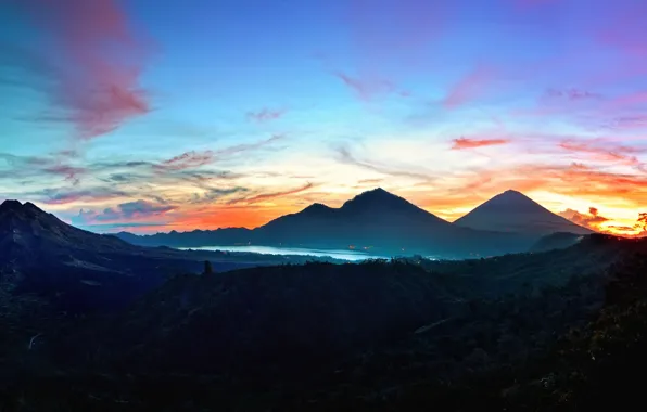 Картинка небо, пейзаж, горы, природа, nature, Bali, Indonesia, Sunrise at Kintamani