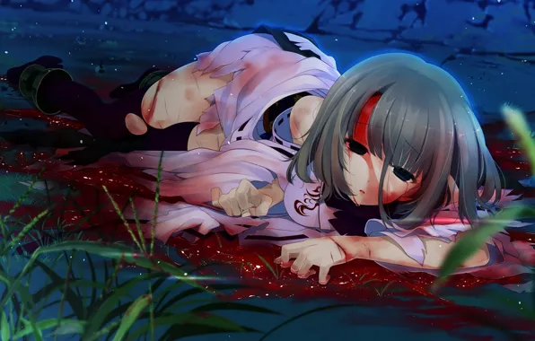 Картинка девушка, кровь, слезы, арт, порезы, лежит, shoujo shiniki shoujo tengoku, hayakawa harui, tsunasaki aoi