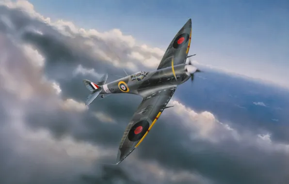 Картинка war, art, painting, aviation, ww2, Supermarine Spitfire Mk.VI