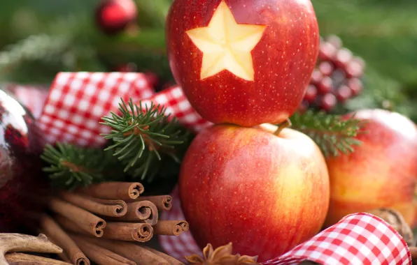 Картинка шарики, украшения, праздник, Новый Год, Рождество, Christmas, New Year, apples