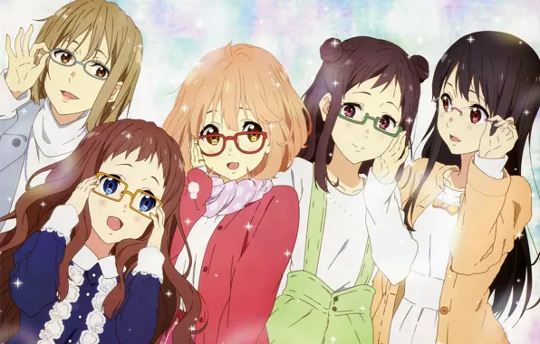 Картинка очки, Аниме, Kyoukai no Kanata, Sakura Inami, Mitsuki Nase, Shizuku Ninomiya, Mirai Kuriyama, Ai Shindou