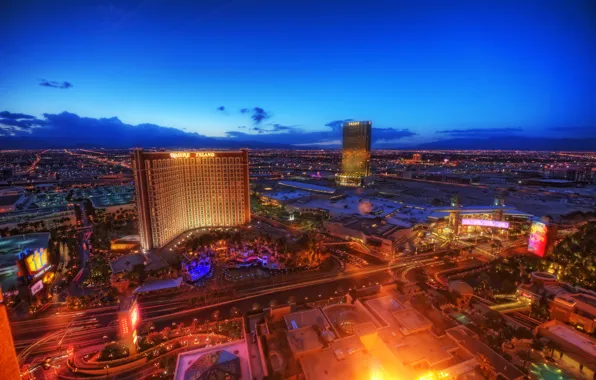 Картинка огни, вечер, Лас-Вегас, панорама, США, Невада, казино