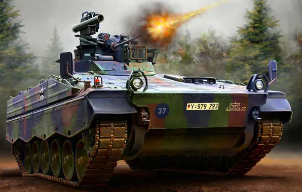 Картинка огонь, рисунок, бундесвер, Rheinmetall, БМП, Marder, германская боевая машина пехоты