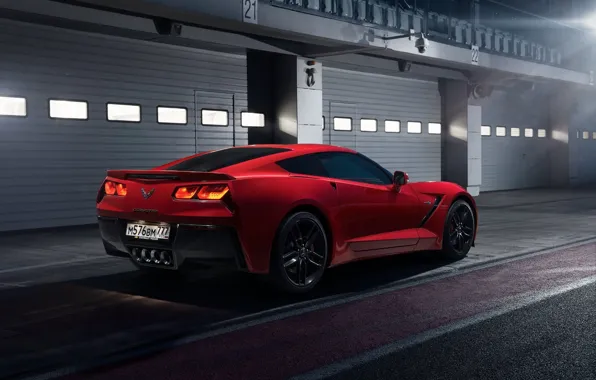 Картинка Corvette, Chevrolet, Red, Car, Sport, Stingray, Track, 2014, Rear