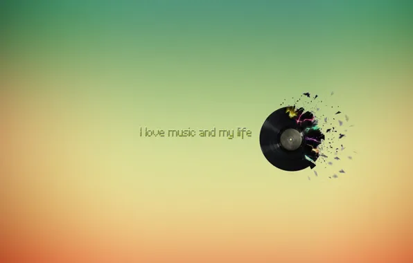 Картинка цвет, пластинка, I love music and my life