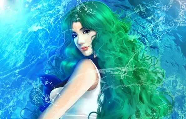Картинка вода, девушка, зеленые волосы, Sailor Neptune, Kaiou Michiru, Bishoujo Senshi Sailor Moon