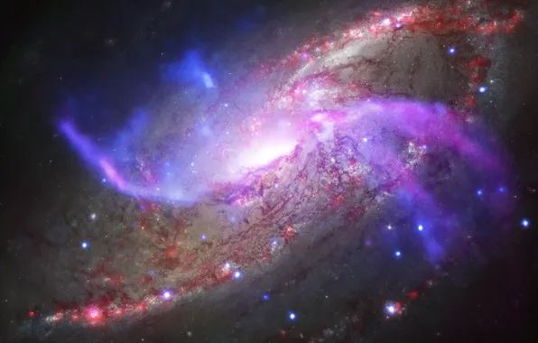 Картинка космос, спиральная галактика, M106, NGC 4258, black hole, чёрная дыра, Spiral galaxy