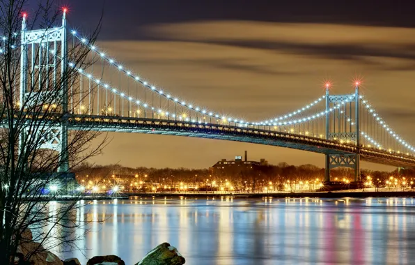 Картинка мост, город, огни, Нью-Йорк, вечер, сша, new york