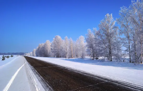 Картинка зима, дорога, природа