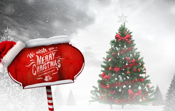 Картинка зима, снег, игрушки, елка, Новый Год, Рождество, Christmas, winter, snow, tree, decoration, Merry