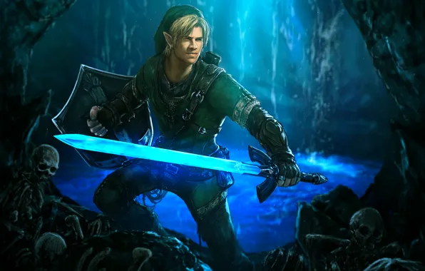 Картинка меч, пещера, щит, elf, The Legend of Zelda, Link, Liam Hemsworth