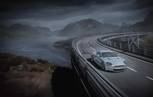 Картинка дорога, мост, серый, Aston Martin, астон мартин