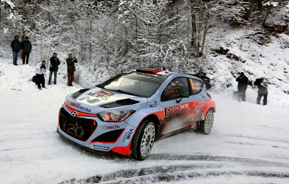 Картинка Поворот, Hyundai, WRC, Snow, Rally, Monte Carlo, i20, 2015, Sordo