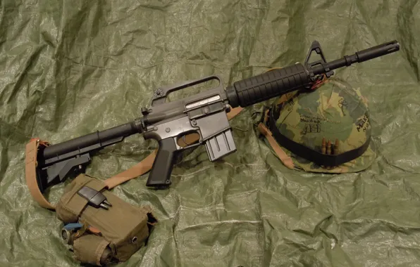 Картинка оружие, винтовка, каска, M16, штурмовая