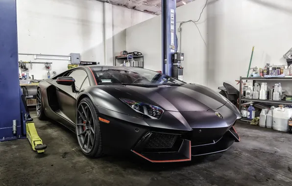 Картинка Lamborghini, Black, Matte, Aventador, Garage