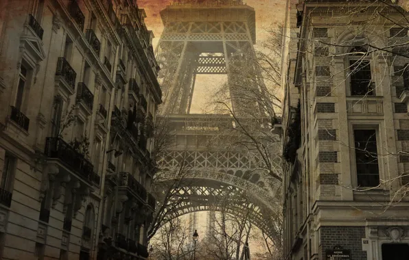 Картинка Париж, обработка, Эйфелева башня, снимок