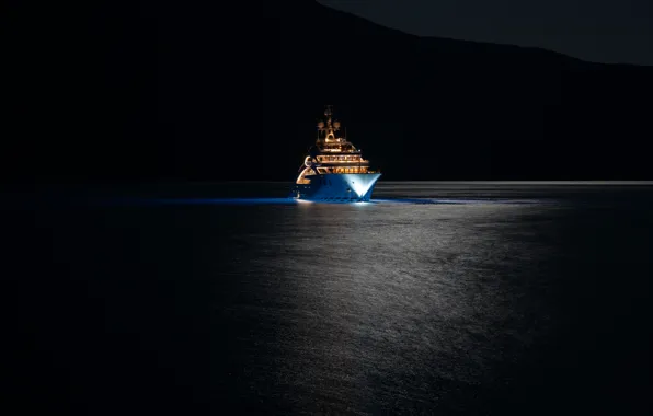 Картинка море, ночь, огни, яхта, супер, мега, горы., super yacht, mega yacht, yaxht, yacht ACE