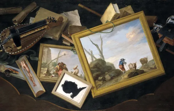 Картинка коллаж, картина, Charles Joseph Flipart, Натюрморт с Аттрибутами Искусств