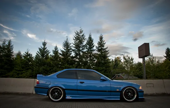 Картинка бмв, BMW, профиль, синяя, blue, tuning, E36