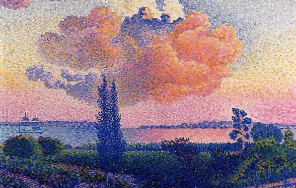 Картинка дерево, корабль, картина, Пейзаж, Анри Эдмон Кросс