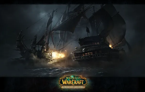 Картинка морское сражение, линкор орды, World of Warcraft Mists of Pandaria, линкор альянса