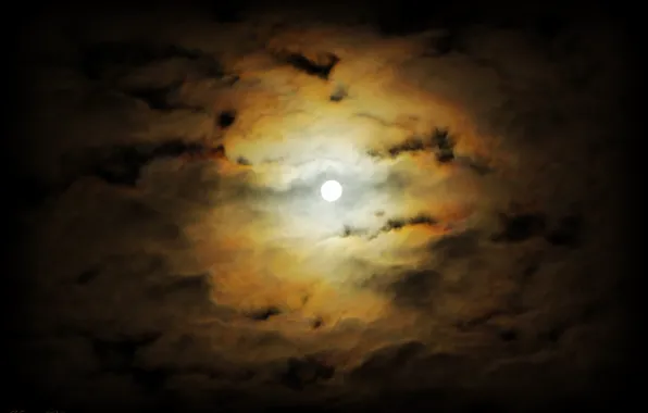 Картинка облака, ночь, туман, Луна