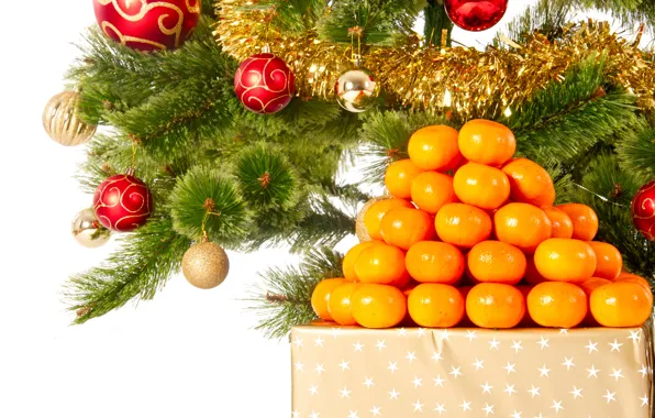 Картинка украшения, шары, елка, Новый Год, Рождество, Christmas, мандарины, decoration, Merry