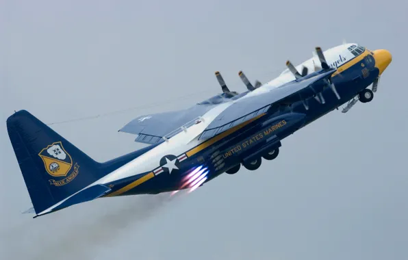 Картинка самолет, группа, большой, США, ВВС, Lockheed C-130 Hercules, полет., Blue Angels, транспортный, военно, создана, средней, …