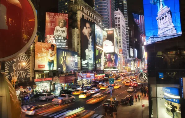 Картинка машины, ночь, небоскребы, Times Square at Night, New York