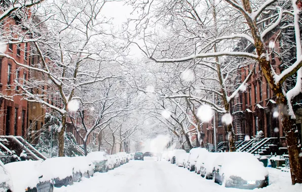 Картинка зима, город, улица, Winter, Snow, Street