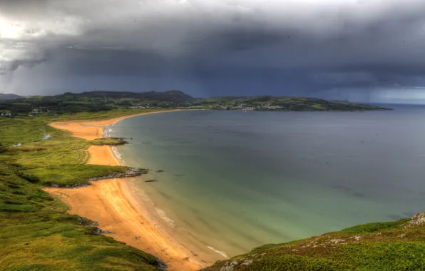 Картинка море, тучи, побережье, бухта, панорама, Ирландия, Donegal, Portsalon