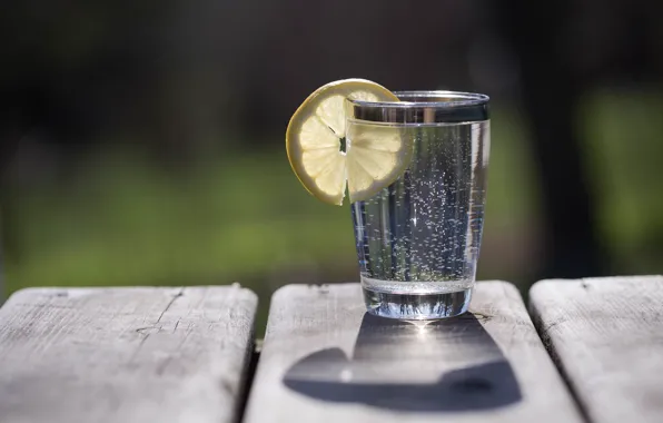 Картинка вода, стакан, лимон