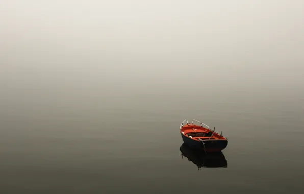 Картинка вода, пейзаж, природа, туман, озеро, река, лодка