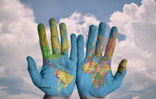 Картинка мир, world, карта, руки, ладонь, hands