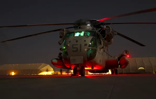 Картинка ночь, США, CH-53D, Sea, Корпус морской пехоты, Stallion