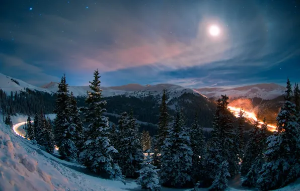 Картинка Sky, Winter, Trees, Energo5, Night landscape
