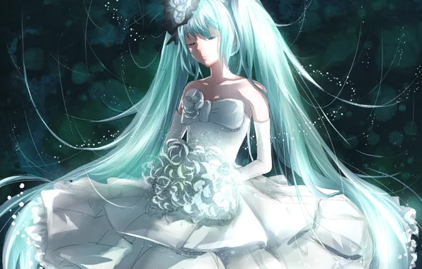Картинка девушка, арт, свадебный наряд, Vocaloid Hatsune Miku, thyme, Вокалоид Хатсуне Мику