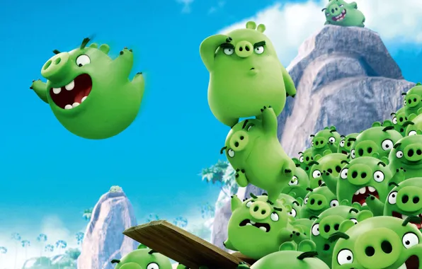 Картинка green, cinema, game, movie, film, animated film, Angry Birds, Bad Piggies, pig, montain, Rovio, Rovio …
