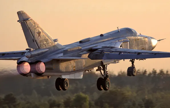 Картинка бомбардировщик, взлет, Су-24м