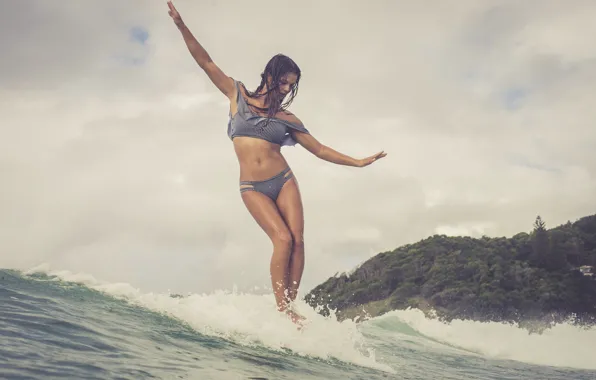 Картинка девушка, океан, волна, Surfing