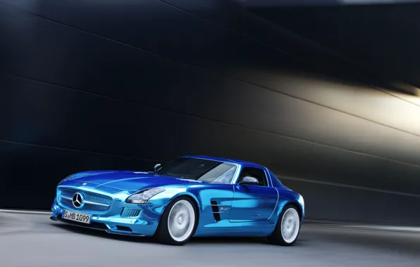 Картинка Mercedes-Benz, Синий, Мерседес, AMG, Coupe, SLS, Хром, Купэ