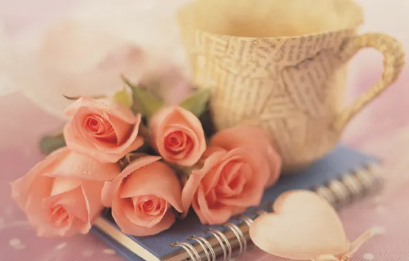 Картинка цветы, романтика, розы, чашка, flowers, cup, roses, romance
