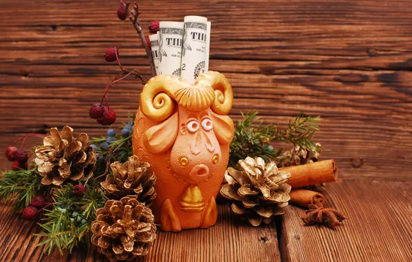 Картинка Новый Год, symbol, New Year, money, dollar, sheep, decoration, 2015